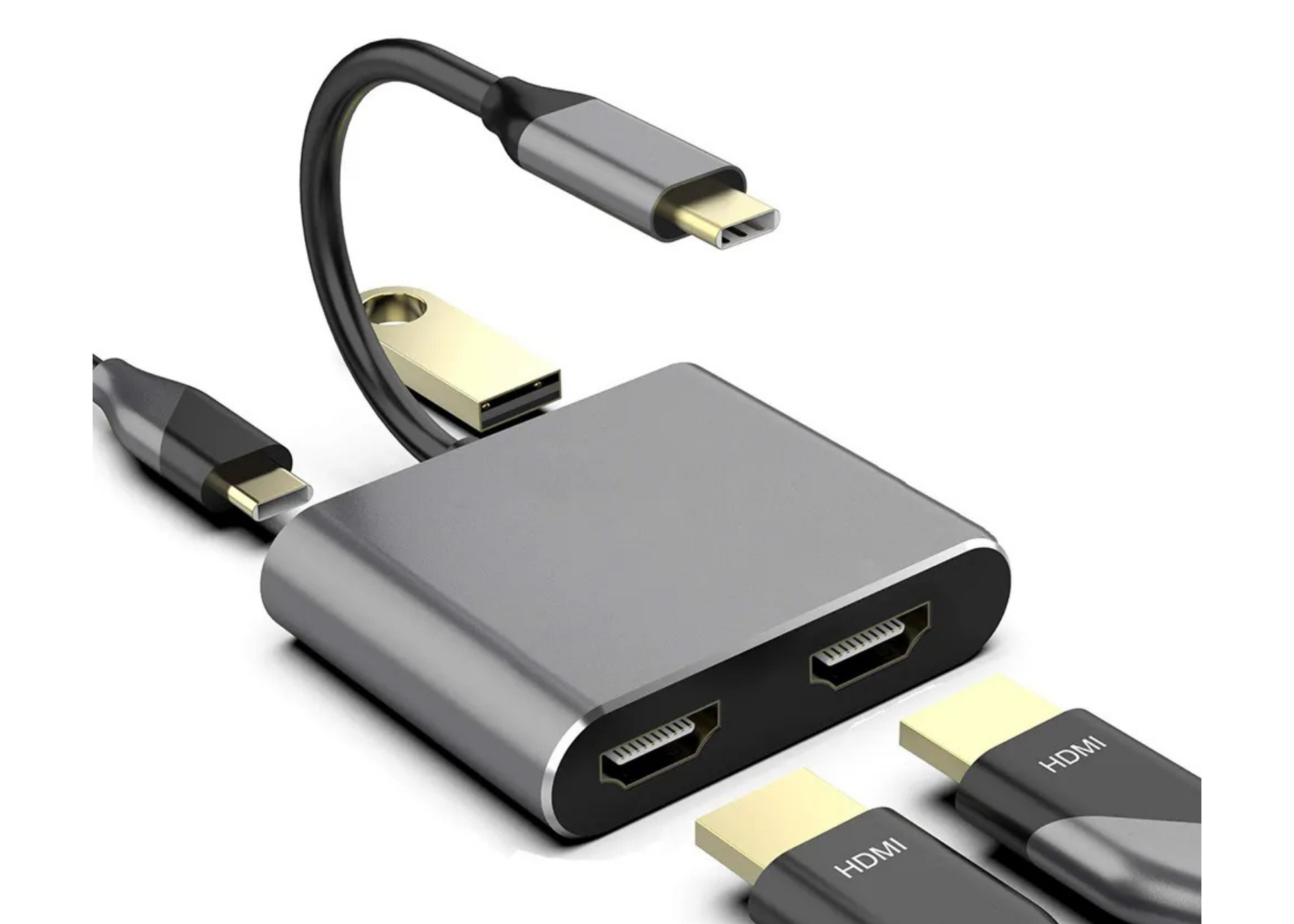 Bilişim Burada PL-5580 4 İn 1 Type-C to 2X HDMI + USB+Type-C Çevirici Dönüştürücü